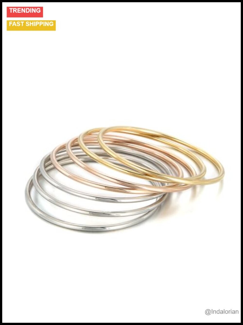 Stainless Steel Thin Round Bangle Bracelet Set for Women Glossy Finish Set of 7